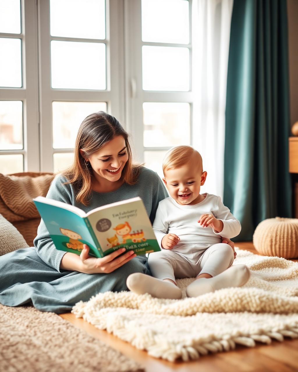 Nanny reading with a happy child