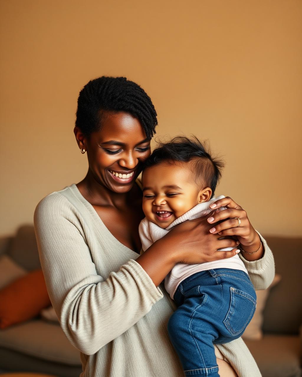 Parent and child smiling together